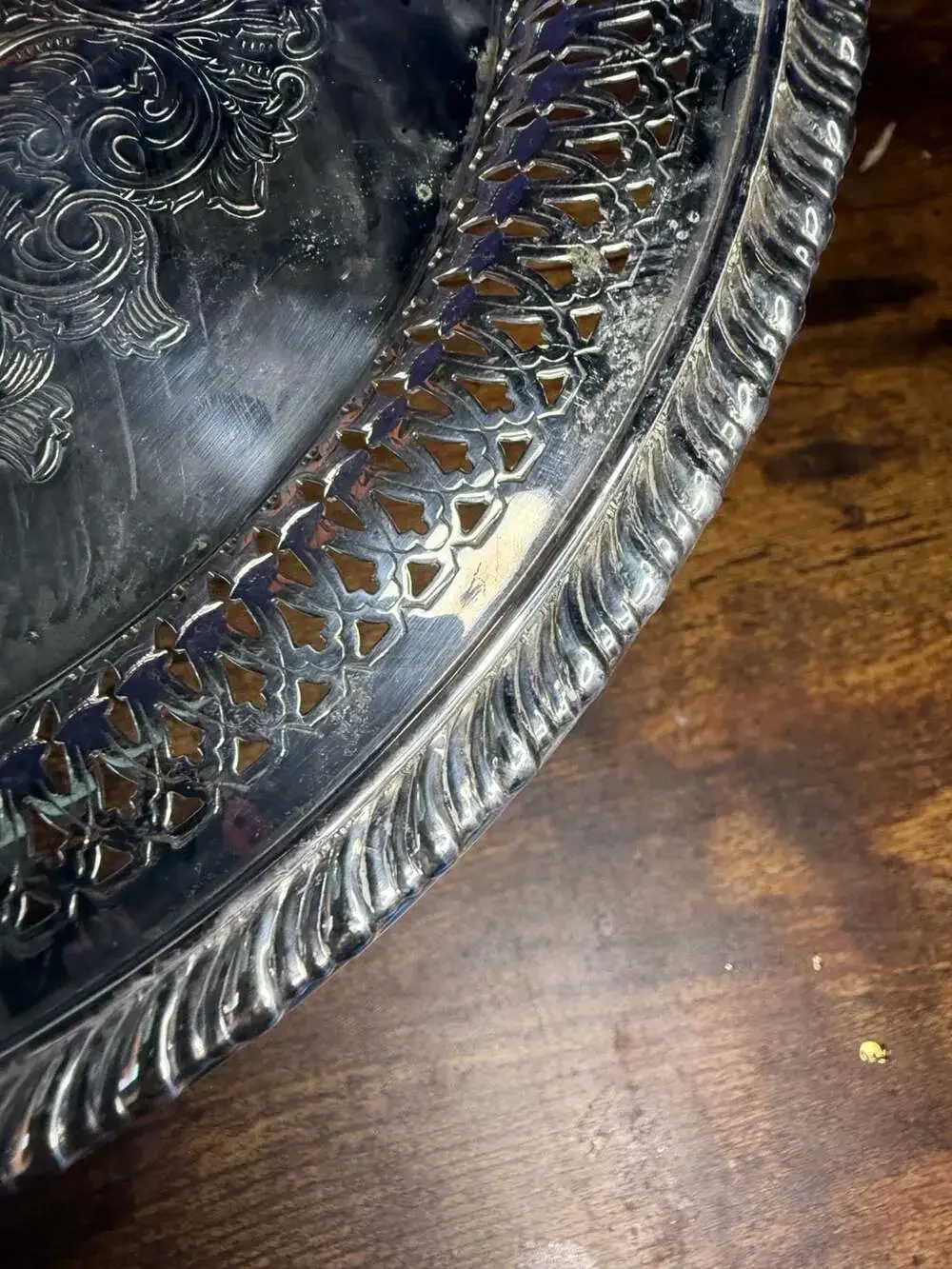 Oneida Silver Plated Round Pierced Scroll Serving Tray Platter